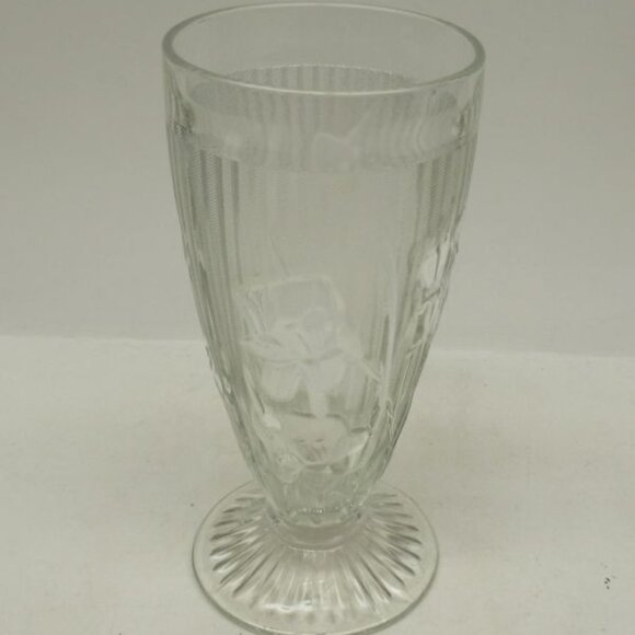 Jeannette Glass Crystal IRIS & HERRINGBONE IRIS on FOOT 6 1/2 In Ice Tea Tumbler - Picture 1 of 5